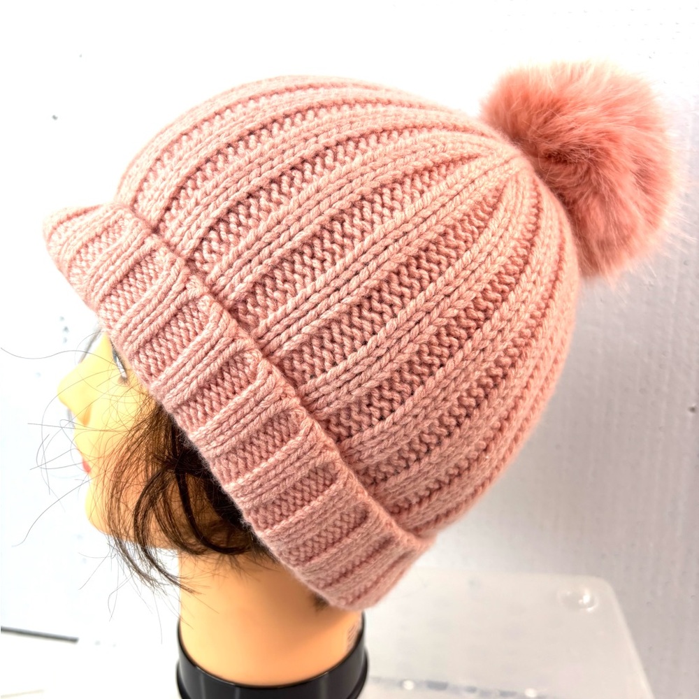 J. Crew Woman’s Ribbed Knit Pom-Pom Ski Hat in Peach - Picture 5 of 9
